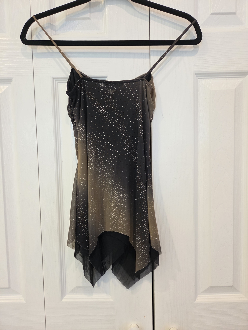 Vintage Y2k Ombre Taupe-to-Black Sparkle Asymmetrical Top - Picture 4 of 6